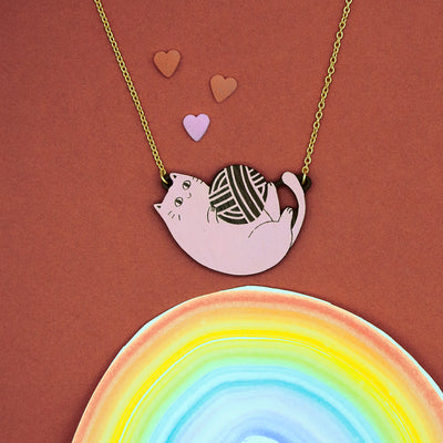 Halskette "Playful Cat" Rosa