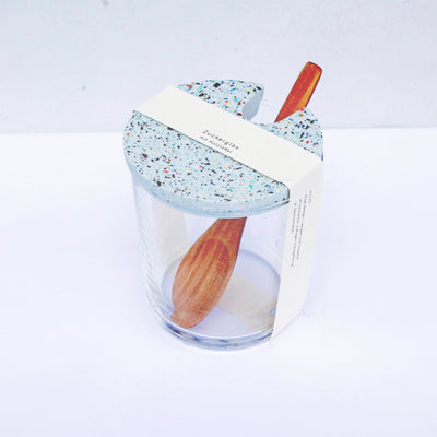 Zuckerglas mit Löffel Blau