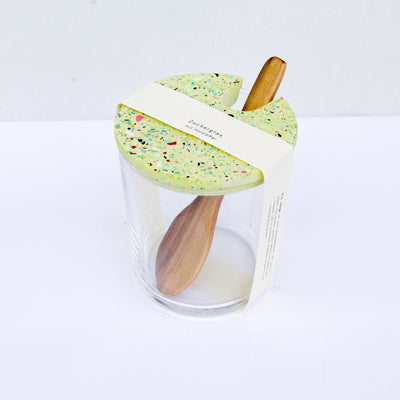 Zuckerglas mit Löffel Gelb