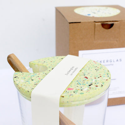 Zuckerglas mit Löffel Gelb