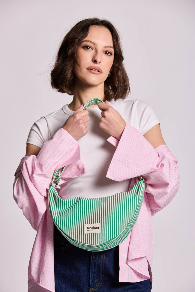 Schultertasche Andrea, grün gestreift