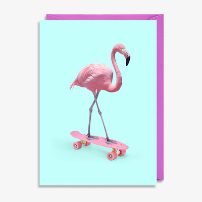 Klappkarte "Skate Flamingo"